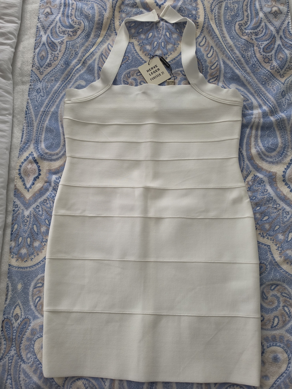 Herve Leger For Forever 21 White Bandage Halter Mini Dress with Neck Tie